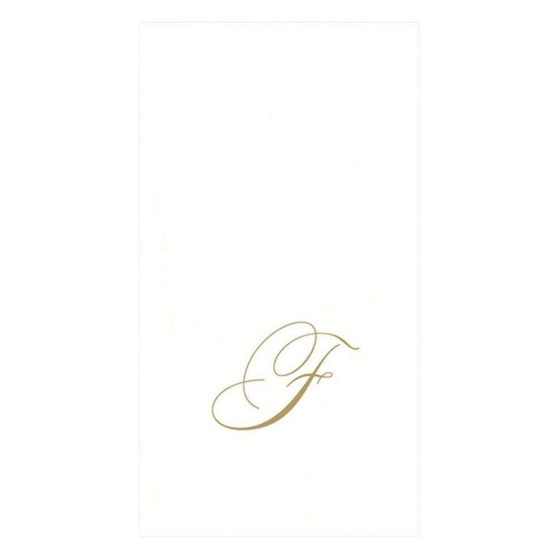 Caspari 2900GG.F White Pearl Paper Linen Guest Towels, Monogram Initial F, Pack of 24 - Image 1
